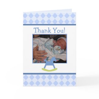 Blue & Yellow Rocking Horse Thank You Card card